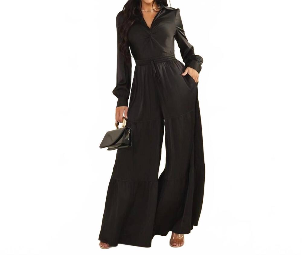 NEW THE SANG midnight luxe wide-leg jumpsuit in black